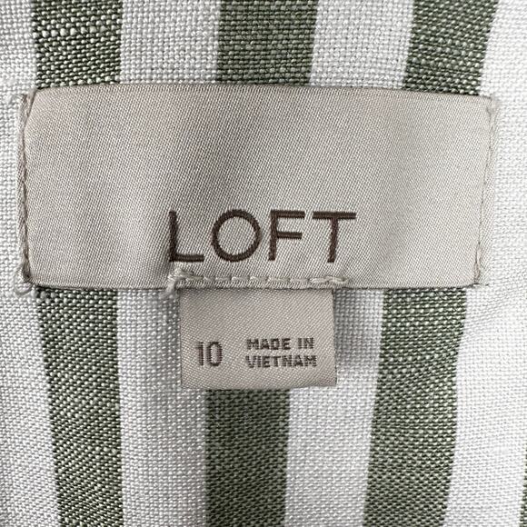 LOFT Striped Modern Blazer Jacket Linen Green White 10 Coastal Preppy Office - Picture 11 of 14